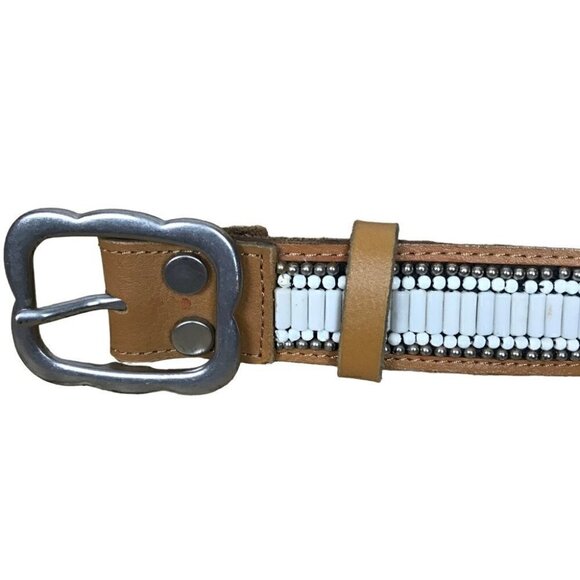 Lucky Brand Brown Leather Beaded Belt Size 39" - Picture 4 of 4